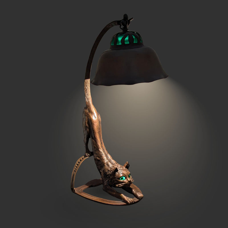European Cast Bronze Stretching Cat Lamp, Early-Mid 20th C.