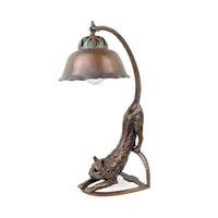 European Cast Bronze Stretching Cat Lamp, Early-Mid 20th C.