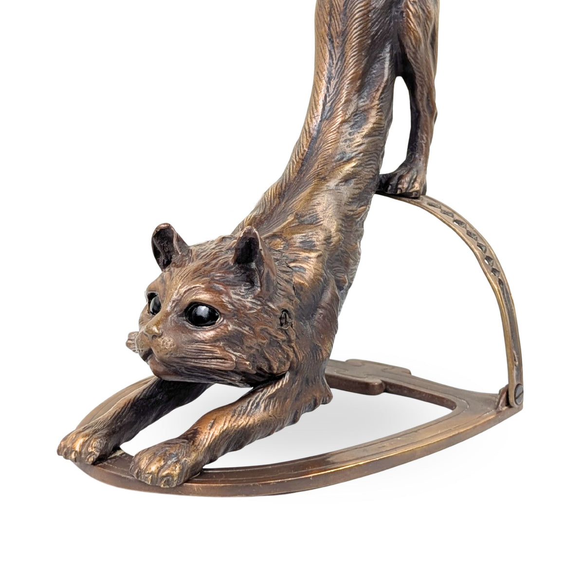 European Cast Bronze Stretching Cat Lamp, Early-Mid 20th C.