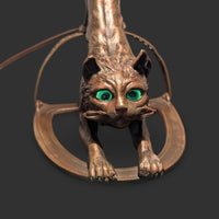 European Cast Bronze Stretching Cat Lamp, Early-Mid 20th C.