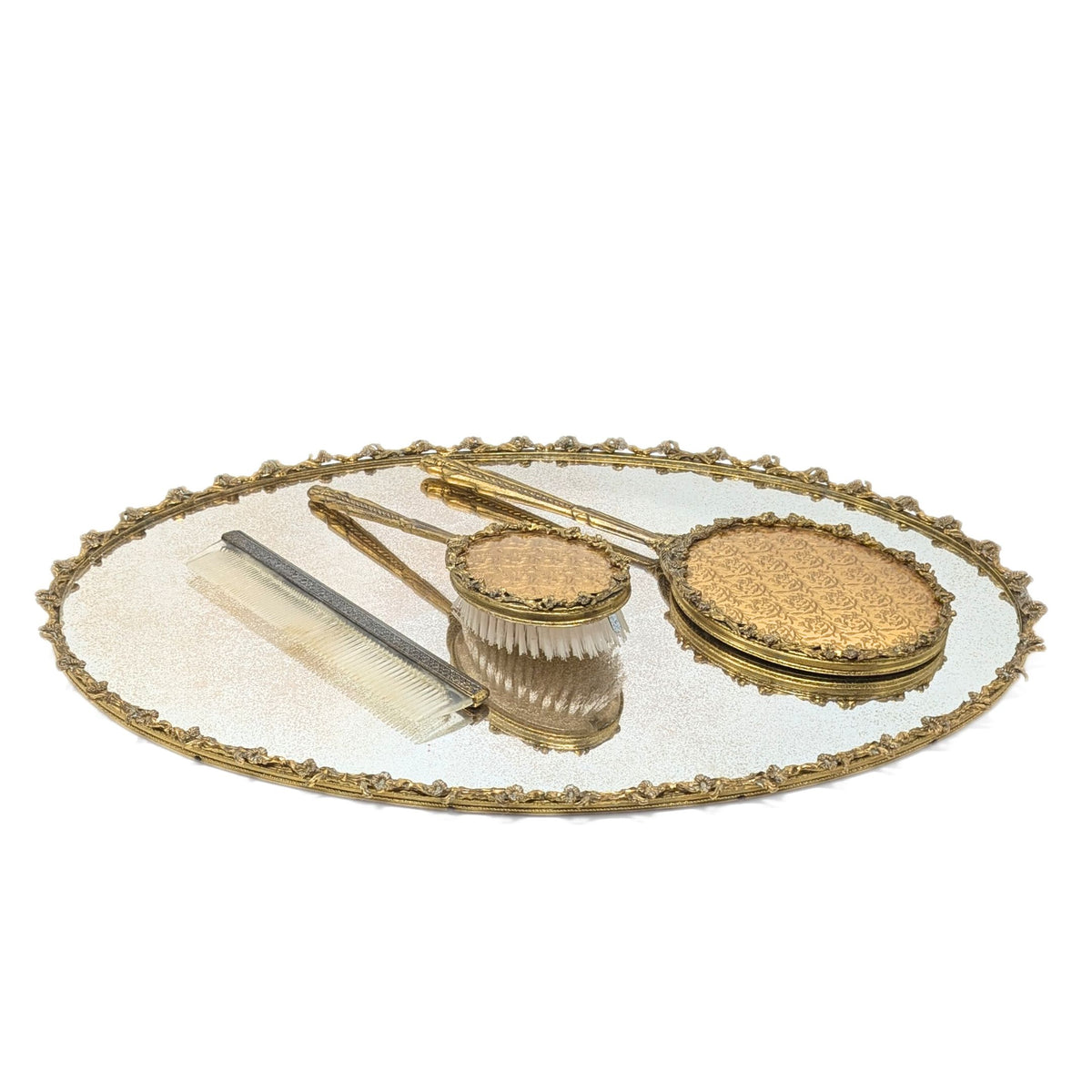 Hollywood Regency Gold Ormolu Vanity Set with Tray
