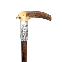 Natural Antler, Sterling, & Exotic Wood 38" Antique Walking Stick