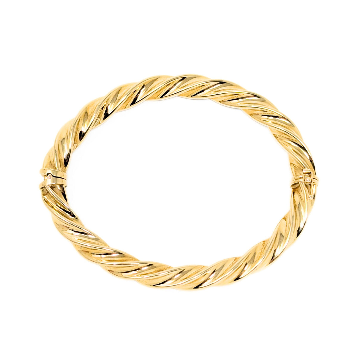 Milor Italian 18K Gold 7.5mm Twist Hinged 7.25” Bangle Bracelet