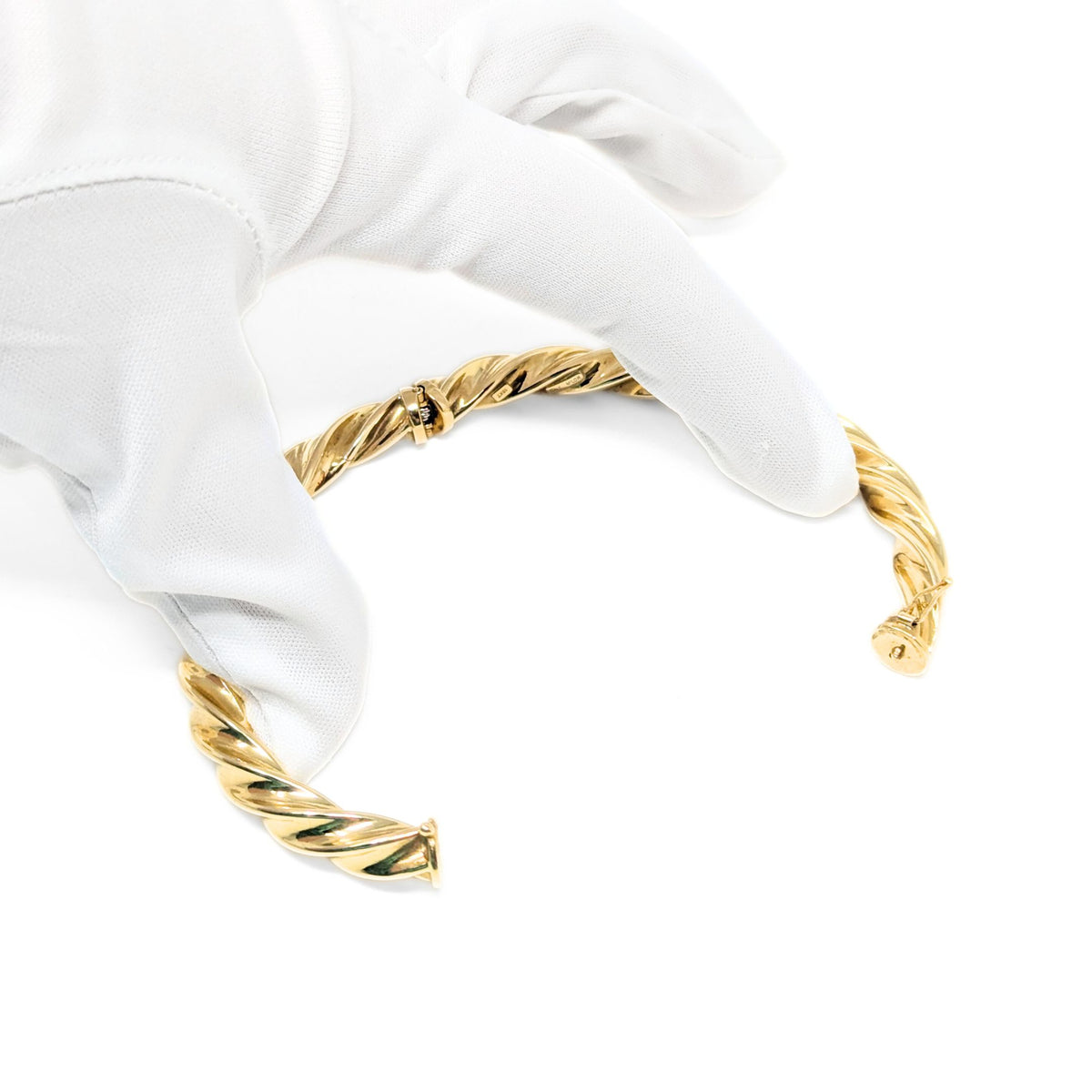 Milor Italian 18K Gold 7.5mm Twist Hinged 7.25” Bangle Bracelet