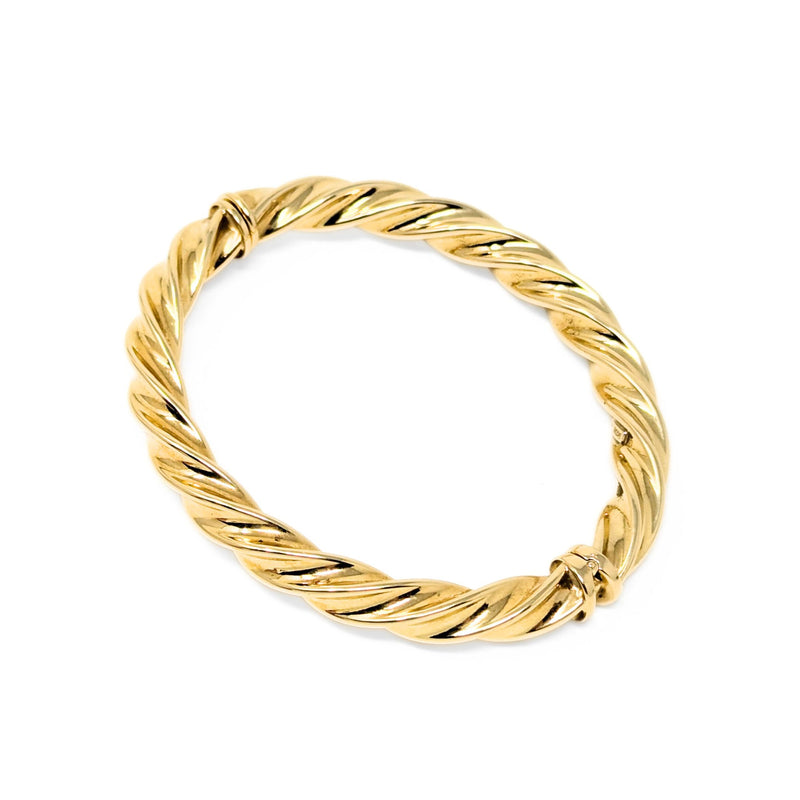 Milor Italian 18K Gold 7.5mm Twist Hinged 7” Bangle Bracelet