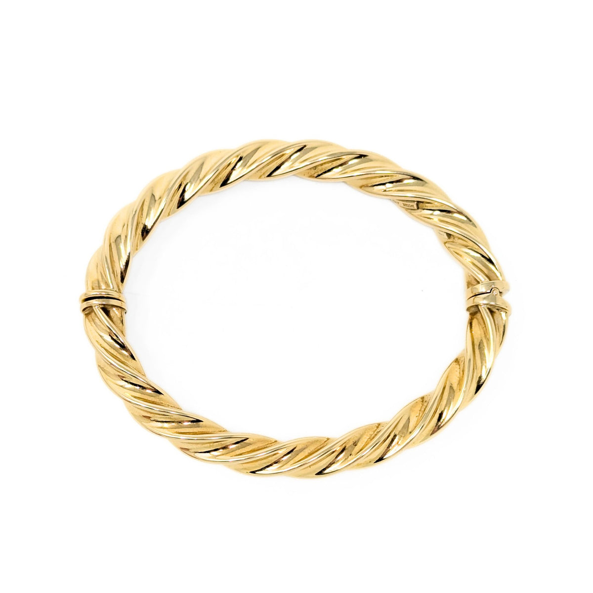 Milor Italian 18K Gold 7.5mm Twist Hinged 7” Bangle Bracelet