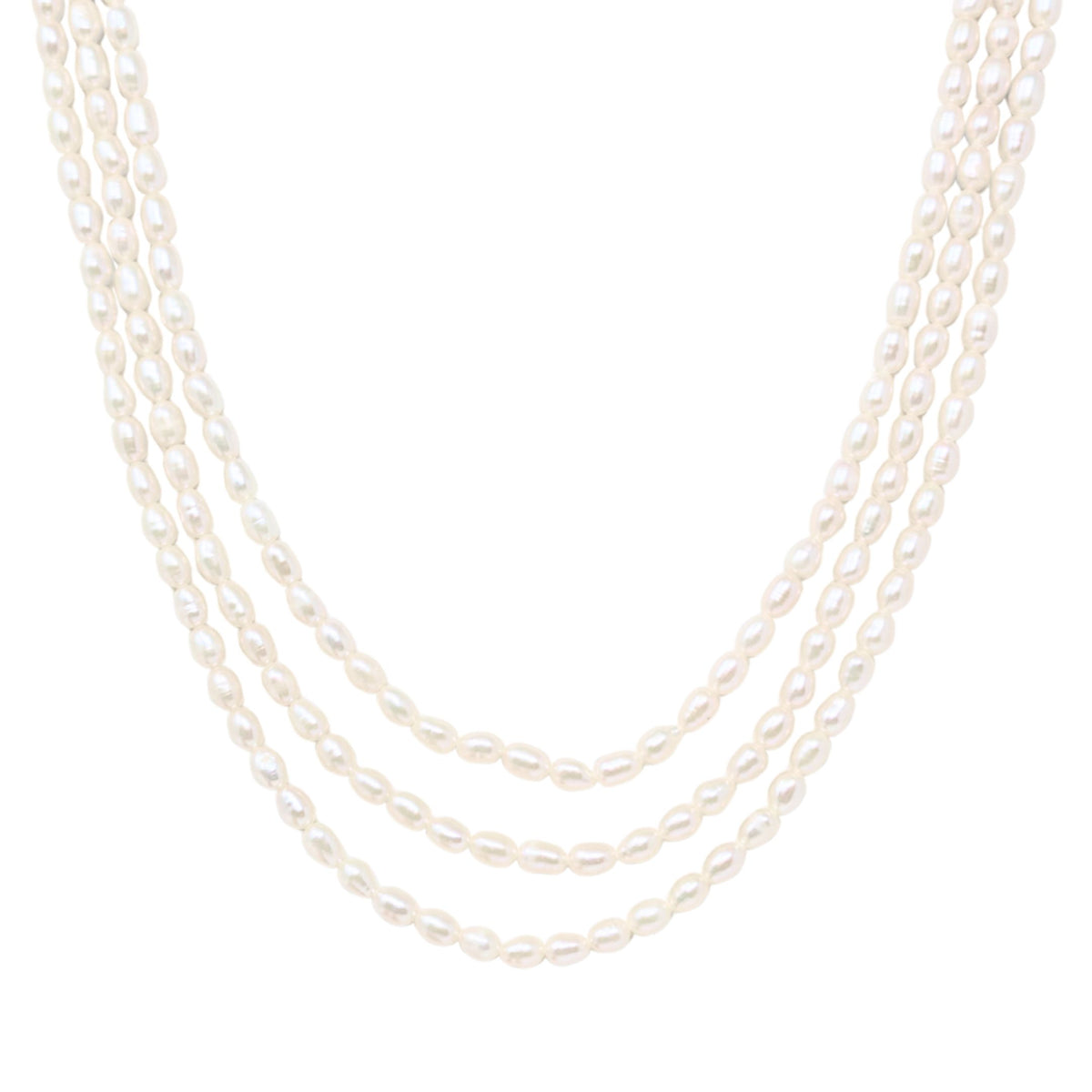 Triple Strand Button Pearl 18" Necklace w/ Sterling Clasp