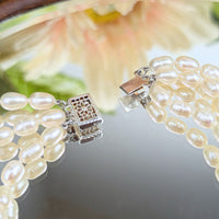 Triple Strand Button Pearl 18" Necklace w/ Sterling Clasp