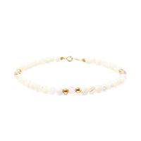 14K Gold, Moonstone, & Pink Quartz Bead 6.5" Bracelet