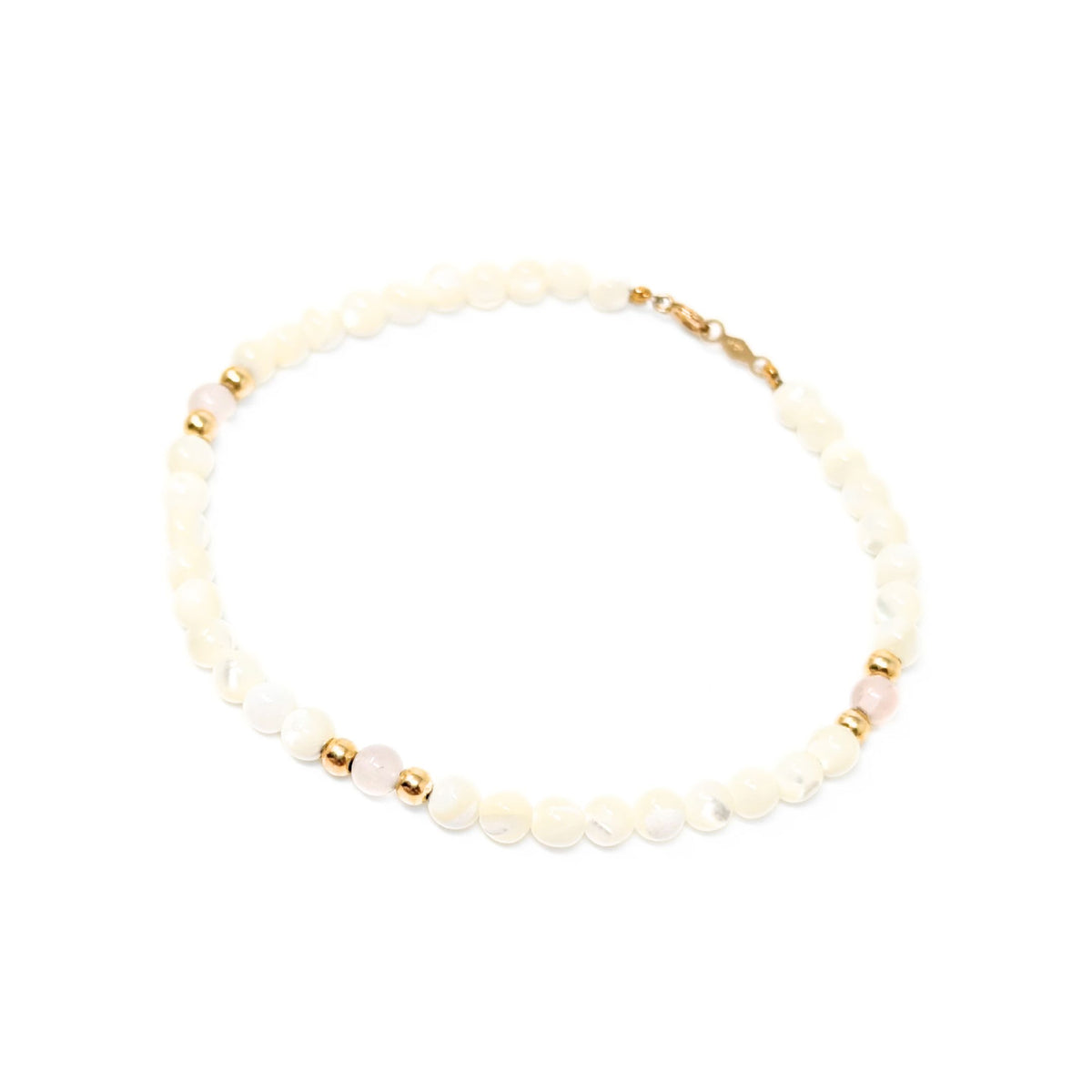 14K Gold, Moonstone, & Pink Quartz Bead 6.5" Bracelet