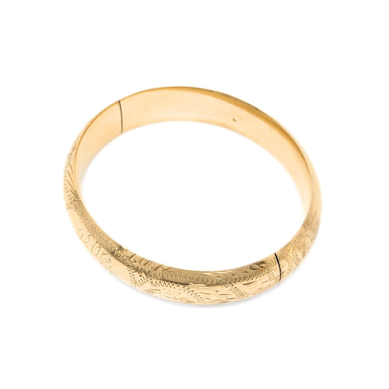 14K Gold Vintage Monogrammed Etched Bangle Bracelet
