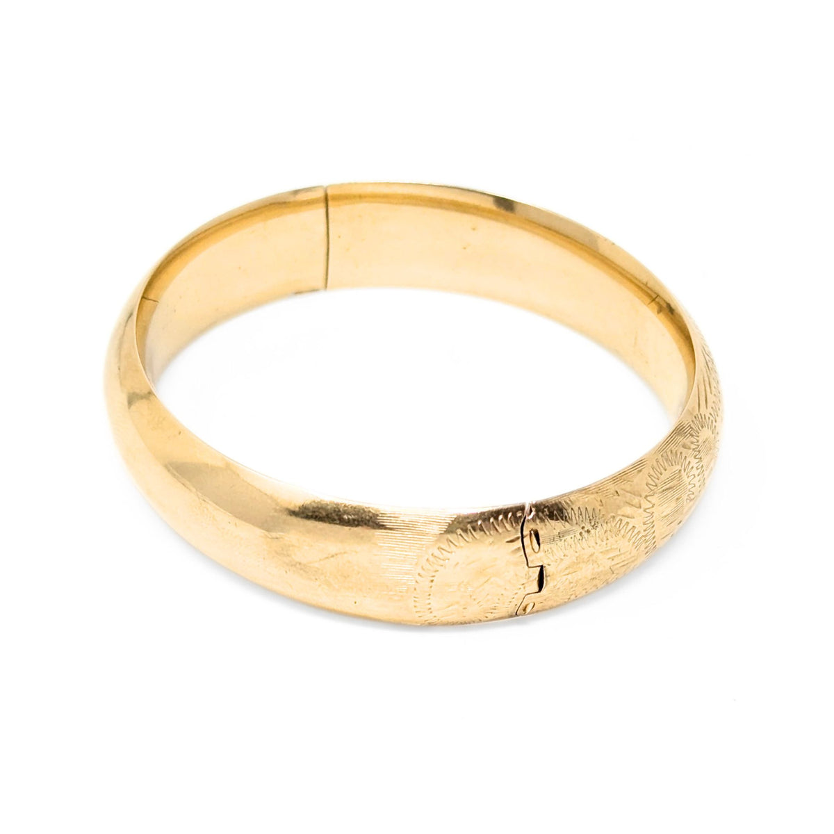14K Gold Vintage Monogrammed Etched Bangle Bracelet