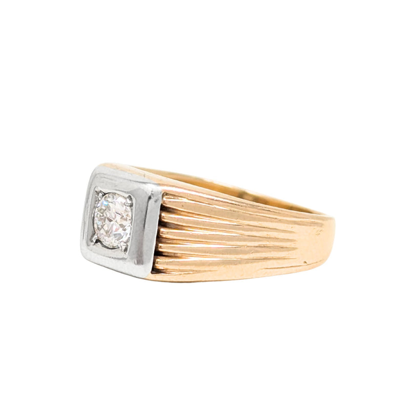 13K/17K Gold Art Deco Style Old Euro Cut Diamond Ring - Size 5.75