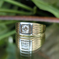 13K/17K Gold Art Deco Style Old Euro Cut Diamond Ring - Size 5.75
