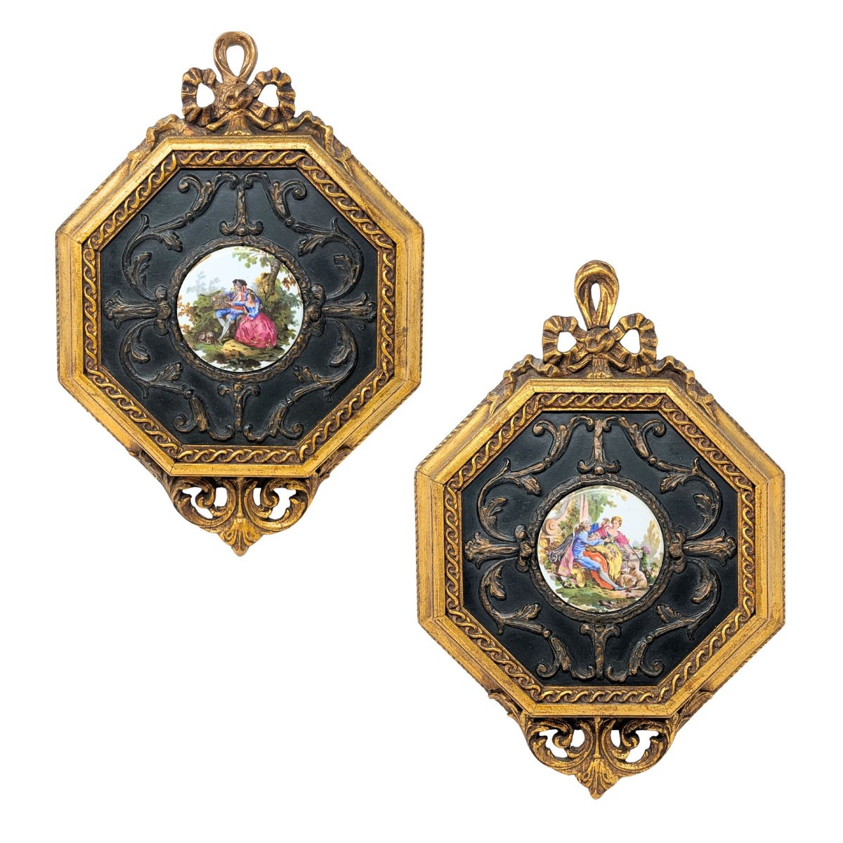 Vintage French Porcelain Gilt Wall Plaques (Pair)