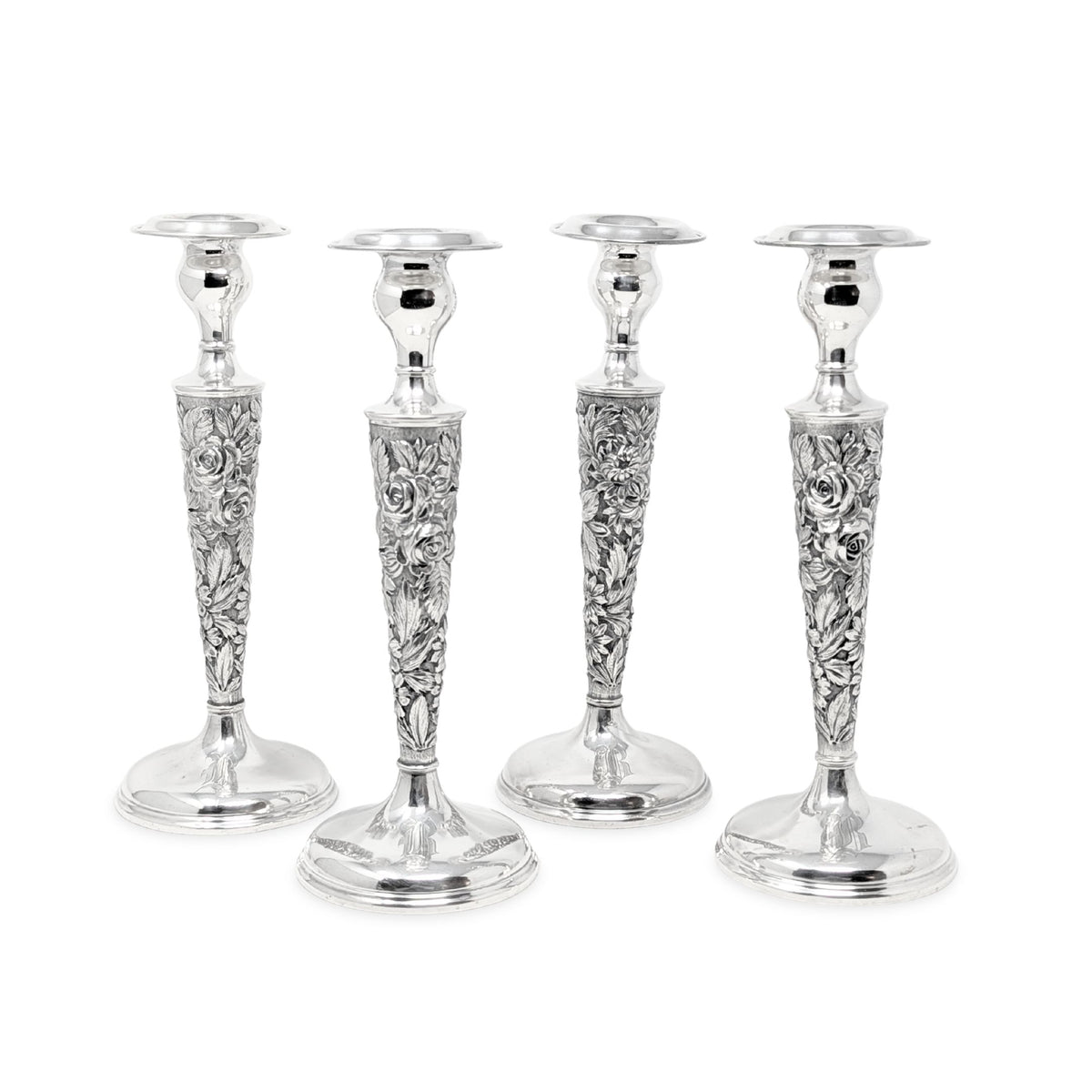 Stieff "Rose" Sterling Silver Monogrammed Weighted Candlesticks (Set of 4)