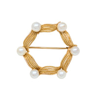 14K Gold Hexagonal Pearl Wreath Brooch