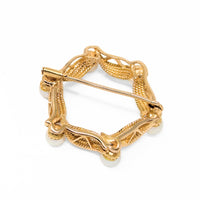 14K Gold Hexagonal Pearl Wreath Brooch