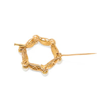14K Gold Hexagonal Pearl Wreath Brooch