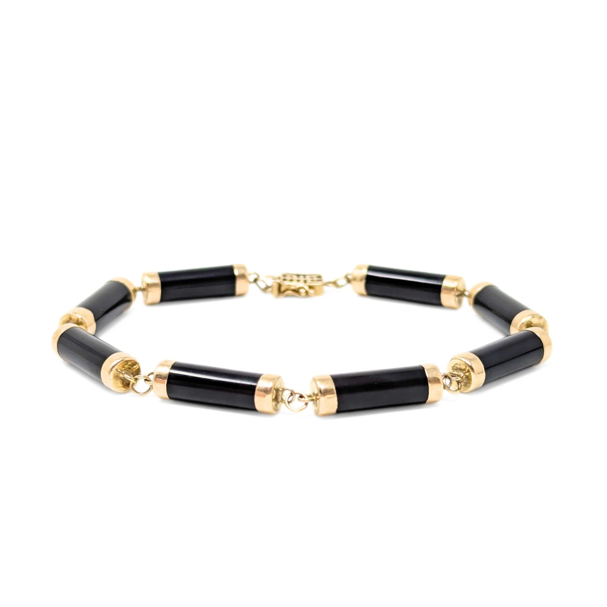 14K Gold & Black Onyx 7” Bar Link Bracelet