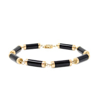 14K Gold & Black Onyx 7” Bar Link Bracelet