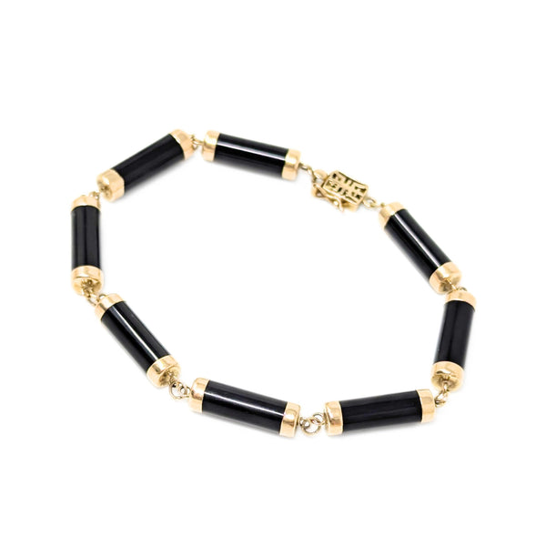 14K Gold & Black Onyx 7” Bar Link Bracelet
