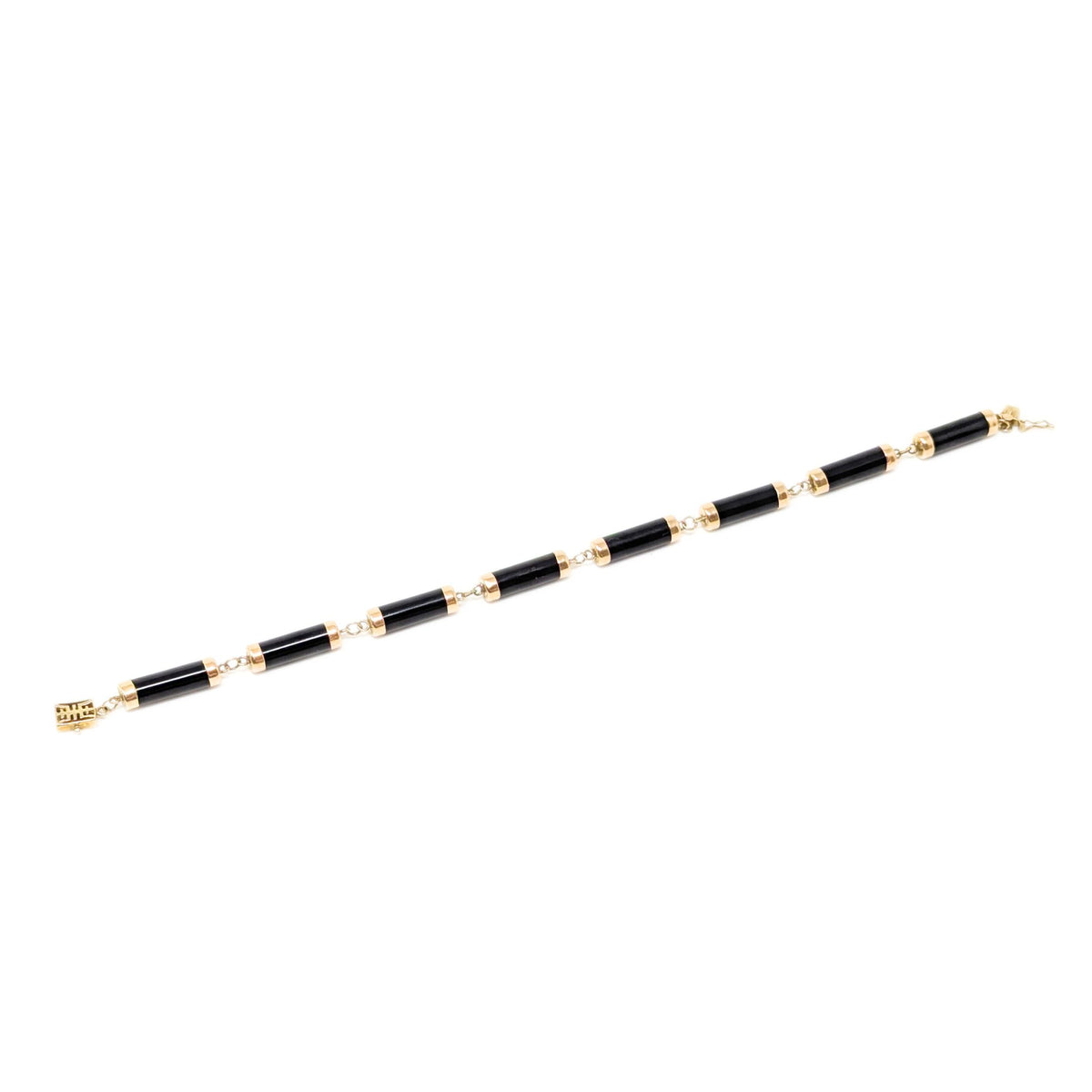 14K Gold & Black Onyx 7” Bar Link Bracelet