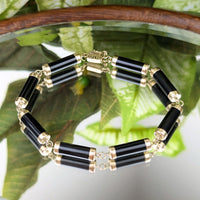 14K Gold & Black Onyx 7” Bar Link Bracelet