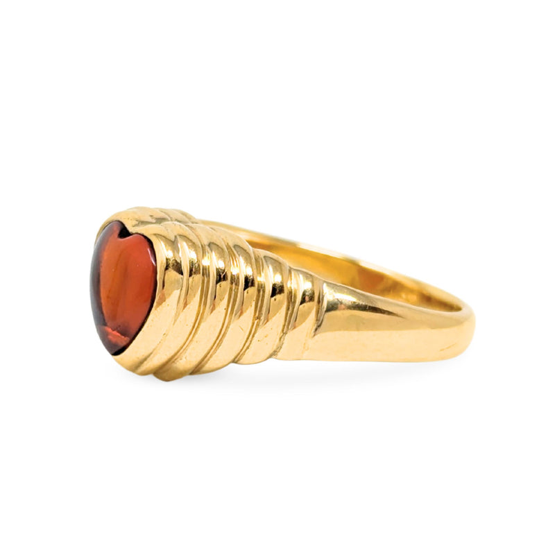 19K Gold Baltic Amber Art Deco Style Heart Ring - Size 10