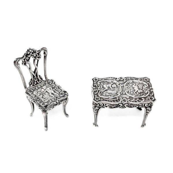 A. Marston & Co Miniature Sterling French Cherub Table and Chair