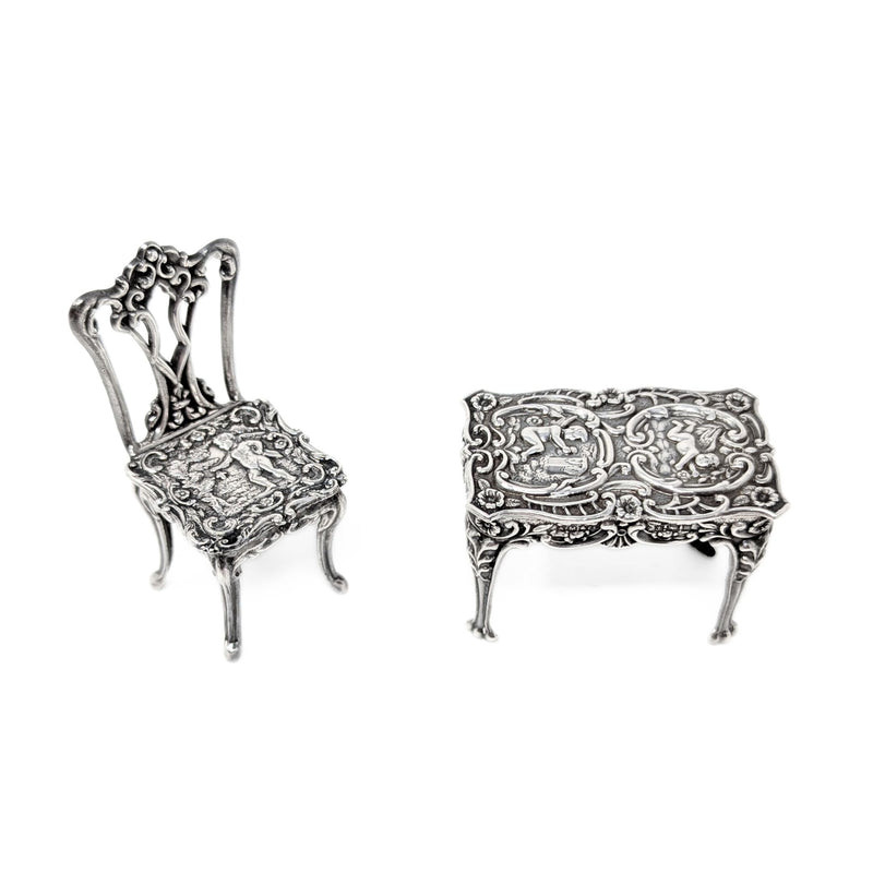 A. Marston & Co Miniature Sterling French Cherub Table and Chair