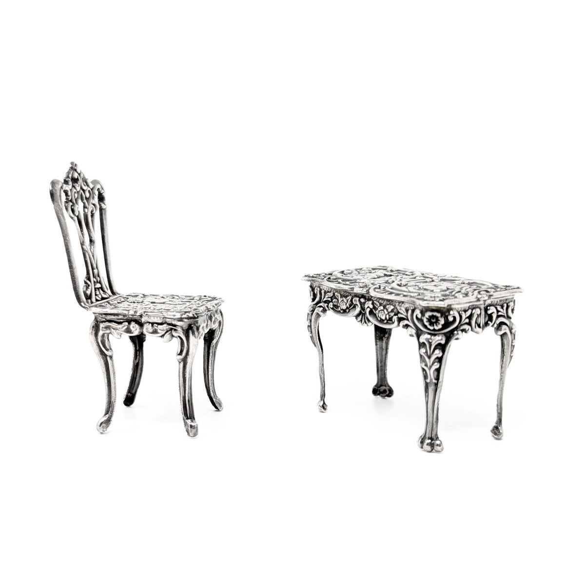 A. Marston & Co Miniature Sterling French Cherub Table and Chair