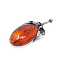 Vintage Sterling Art Nouveau Style 3" Floral Amber Pendant