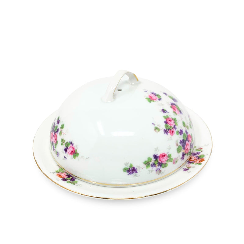 Victoria China Czechoslovakia Round Covered Butter Dish W/ Insert