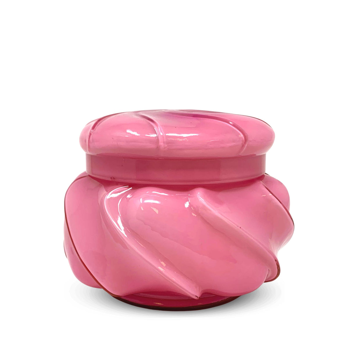 Fenton Pink Wave Crest Cased Glass Lidded Powder Jar