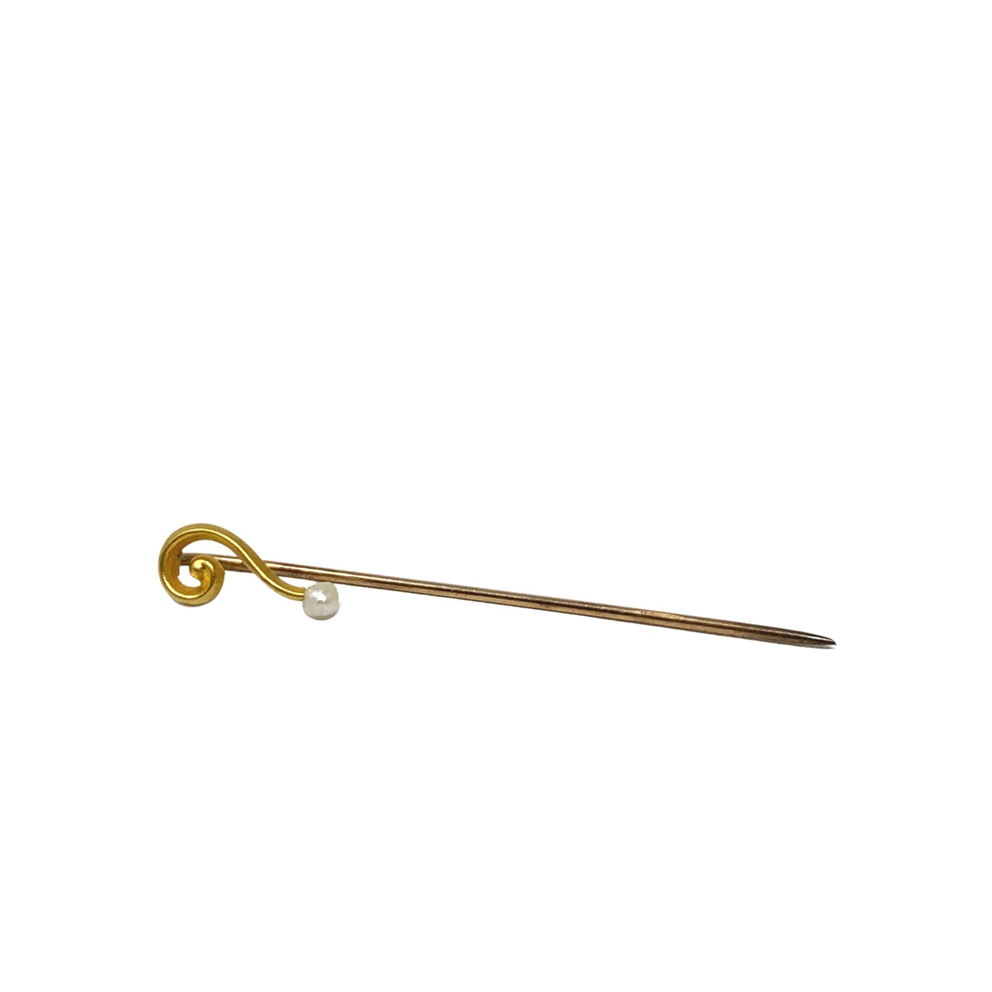 Antique 14K Gold Pearl Question Mark Swirl Stick Pin