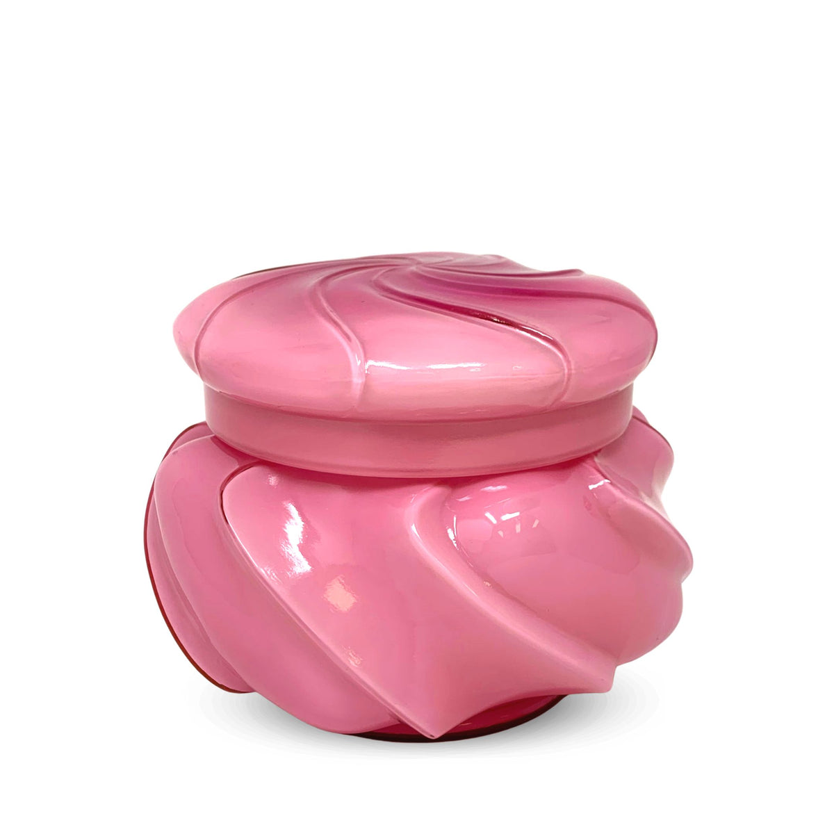 Fenton Pink Wave Crest Cased Glass Lidded Powder Jar