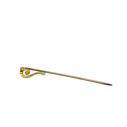 Antique 14K Gold Pearl Question Mark Swirl Stick Pin