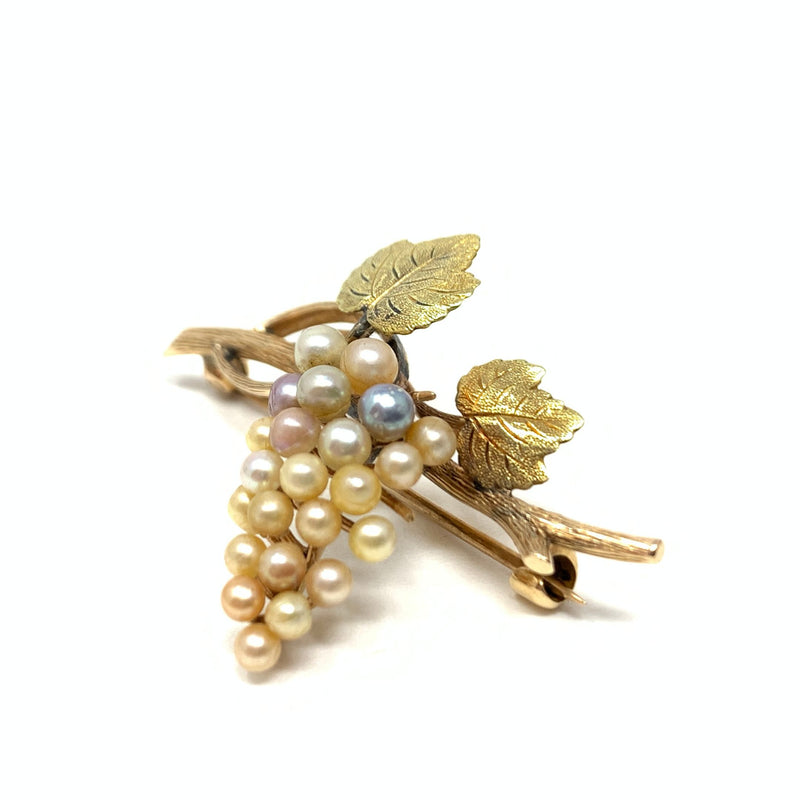 14K Gold Vintage Pearl Grape Cluster Brooch