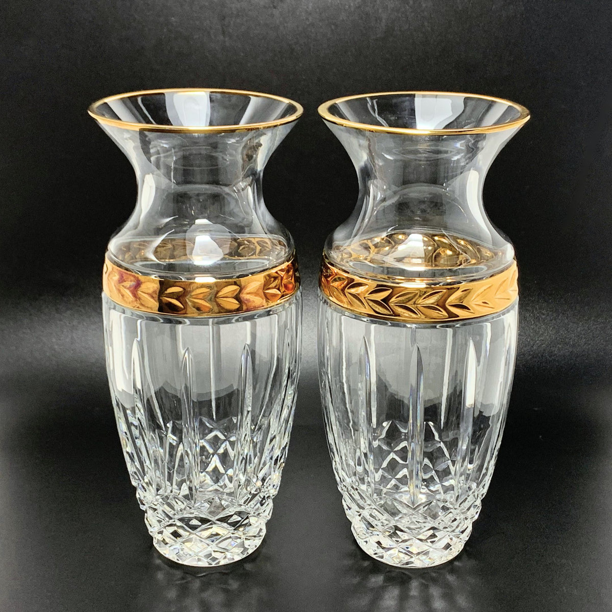 Lenox Crystal 8" Majestic Gold Flower Vases (2)