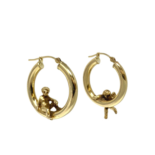 Peter Brams 14K Gold Cherub Hoop Earrings