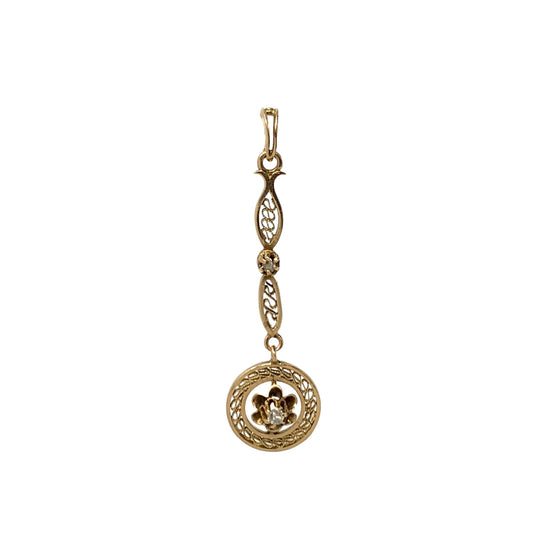 Antique 14K Gold Diamond Seed Pearl Drop Pendant