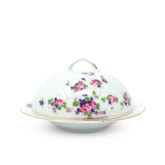 Victoria China Czechoslovakia Round Covered Butter Dish W/ Insert