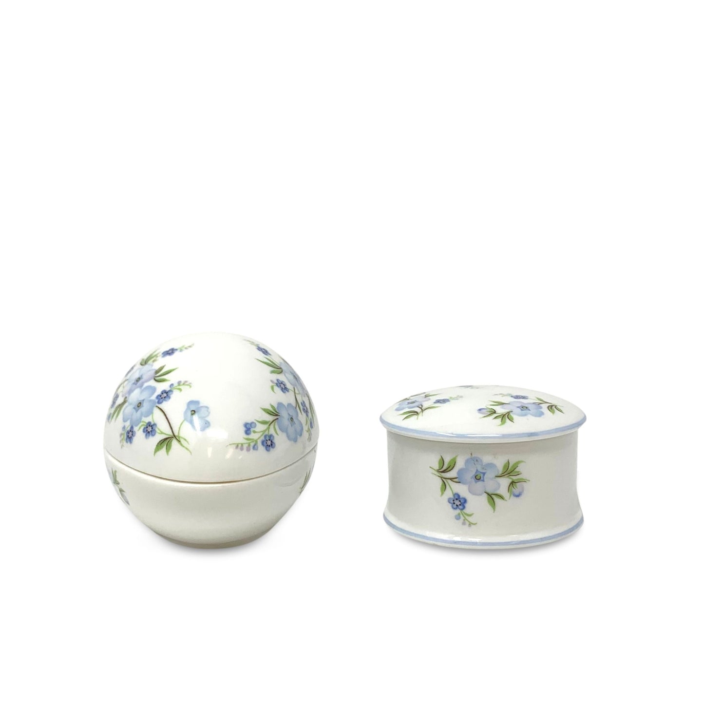 Crown Staffordshire Porcelain "Rock Garden" Trinket Boxes (Pair)