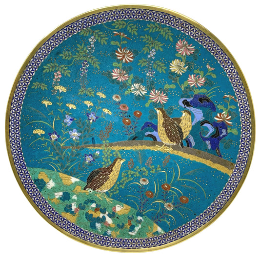 19th Century Meiji Period Japanese 18" Bronze Cloisonné Plate