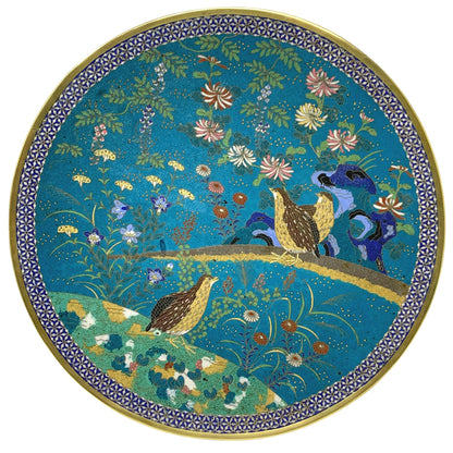 19th Century Meiji Period Japanese 18" Bronze Cloisonné Plate