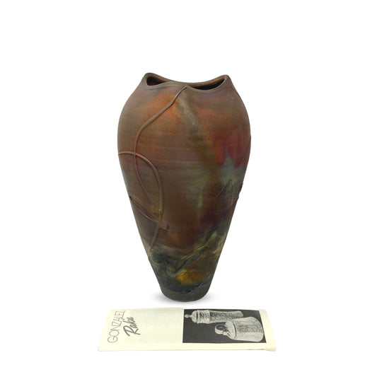 Kerry Gonzalez 12" Matte Raku Copper Pottery Vase