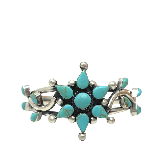 Sterling Silver "Gold" Turquoise Flower Cuff Bracelet