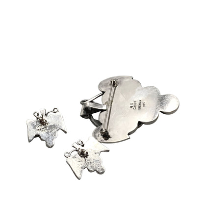 Carlo Sterling Silver Grape Brooch/ Pendant & Earrings Set