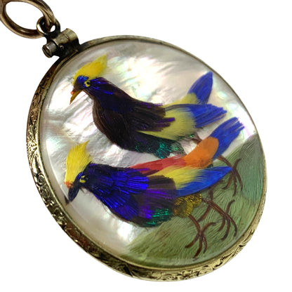 Signed Victorian MOP Double Sided Gold Filled Bird Pendant